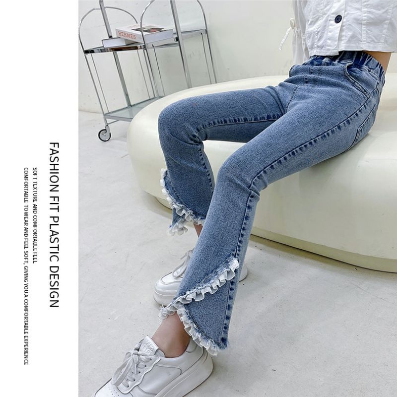 Quần Jean Ống Loe Ôm Dáng Co Giãn Phong Cách Phương Tây Thời Trang Xuân Thu 2023 Mới Cho Bé Gái