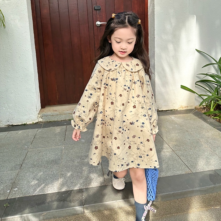 Đầm Công Chúa Cổ Búp Bê Họa Tiết Hoa Mẫu Mới 2023 Phong Cách Hàn Quốc Thời Trang Mùa Xuân Cho Bé Gái