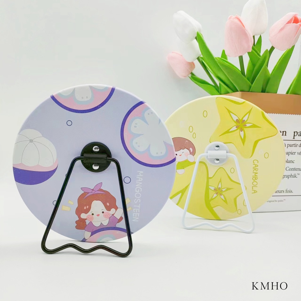 KMHO Trang điểm gương tròn đứng phòng trang điểm gương phim hoạt hình thiếu nữ trái tim tròn tường treo gương sinh viên ký túc xá bàn trang điểm gương