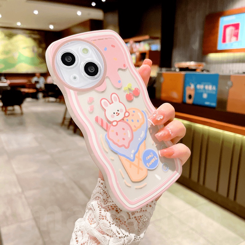 Cute Casing Samsung Galaxy S23 Plus Ultra FE S22 S21 S23+ S22+ S21+ 5G Waves Edge Cartoon Bear Rabbit Summer ice Cream Fine Hole Lens Shockproof Protection Clear Soft Phone Case Cover BW 27