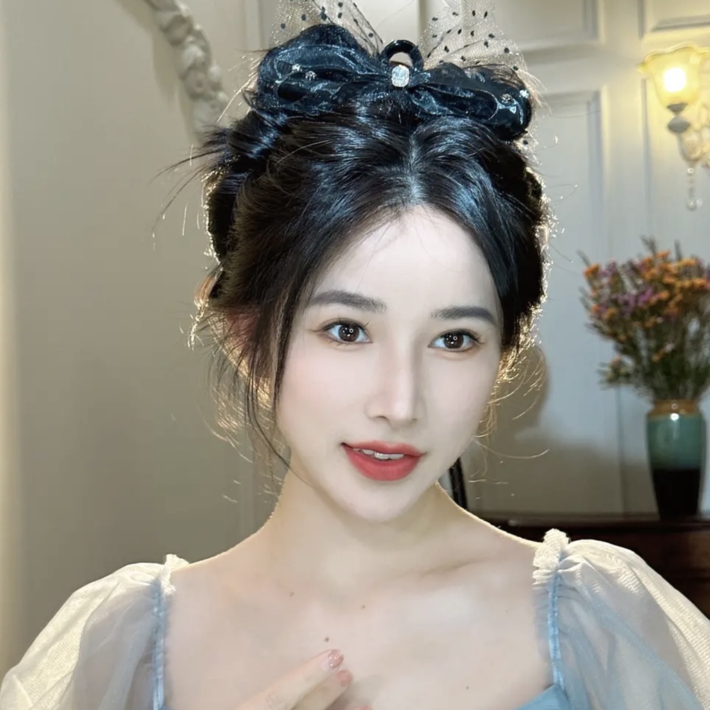 Kẹp Tóc Nơ Lưới Hai Mặt Đính Đá Lấp Lánh Chất Lượng Cao Cho Nữ