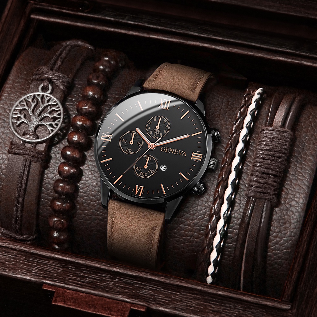 Đồng Hồ Quartz Nam Hiển Thị Ngày Dây Da Geneva