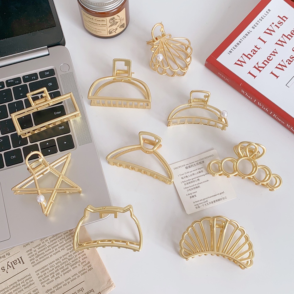 Kẹp Tóc Càng Cua Đính Đá / Ngọc Trai Bằng Hợp Kim Màu Vàng Sang Trọng