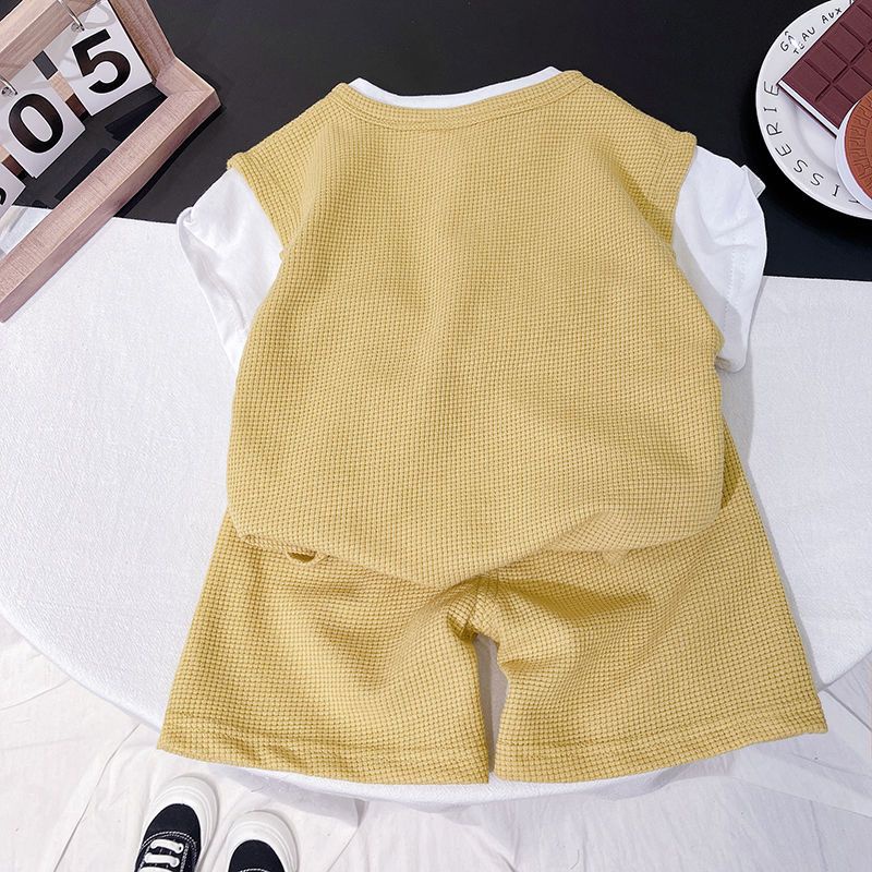 Set Áo Thun Cotton Ngắn Tay Form Rộng + Quần Short Thời Trang Mùa Hè Hàn Quốc Mới Cho Bé Trai