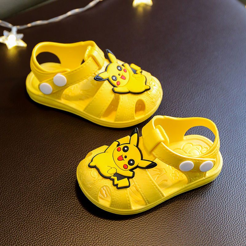 Giày Sandal Không Thấm Nước Chống Trượt Có Khóa Hình Pikachu Hoạt Hình Cho Bé 1-2 - 3 Tuổi