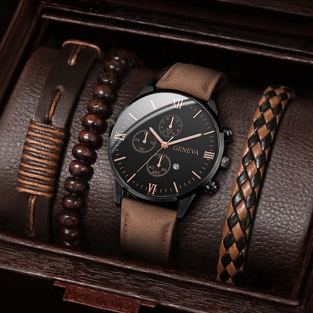 Đồng Hồ Quartz Nam Hiển Thị Ngày Dây Da Geneva