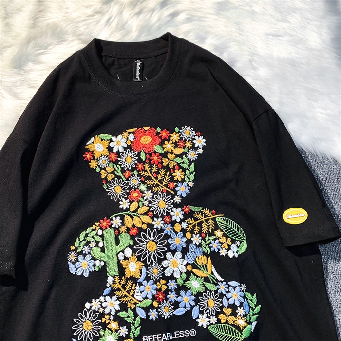 Áo Thun 100% Cotton Tay Ngắn Dáng Rộng In Hình Gấu Phong Cách Thời Trang Retro Mỹ 2023