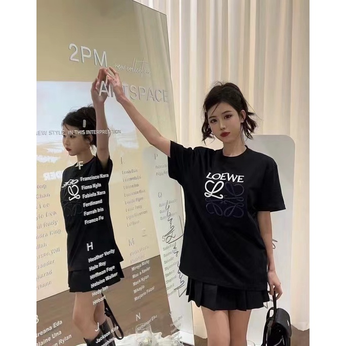 Áo Thun Cotton Ngắn Tay Cổ Tròn Thêu logo Màu Tương Phản Phong Cách Mới