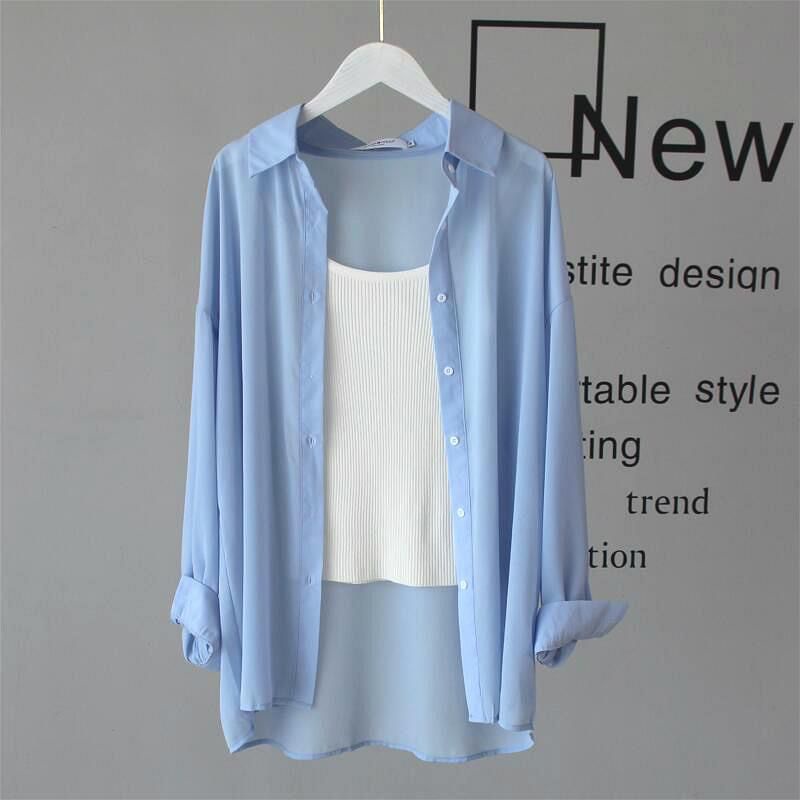 Áo Khoác Cardigan chiffon Mỏng Dáng Rộng Tay Dài Mềm Mại Thời Trang Mùa Hè Cho Nữ