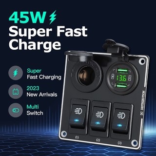 Bảng Công Tắc Sạc Nhanh QC 3 Gang Hai Cổng USB 12 / 24V 45W Chống Nước Cho Xe Hơi / Tàu Thuyền