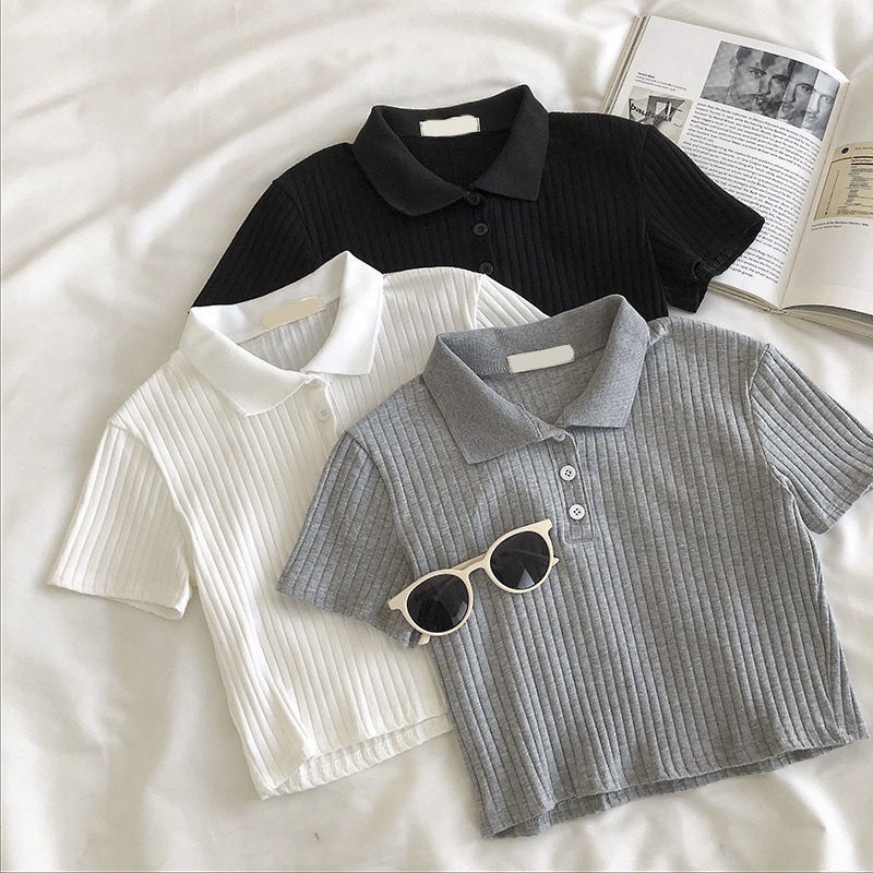 Áo polo Tay Ngắn Dáng Ôm Vải Cotton Thiết Kế Đơn Giản Thời Trang Cho Bé Gái Quần Áo Trẻ Em