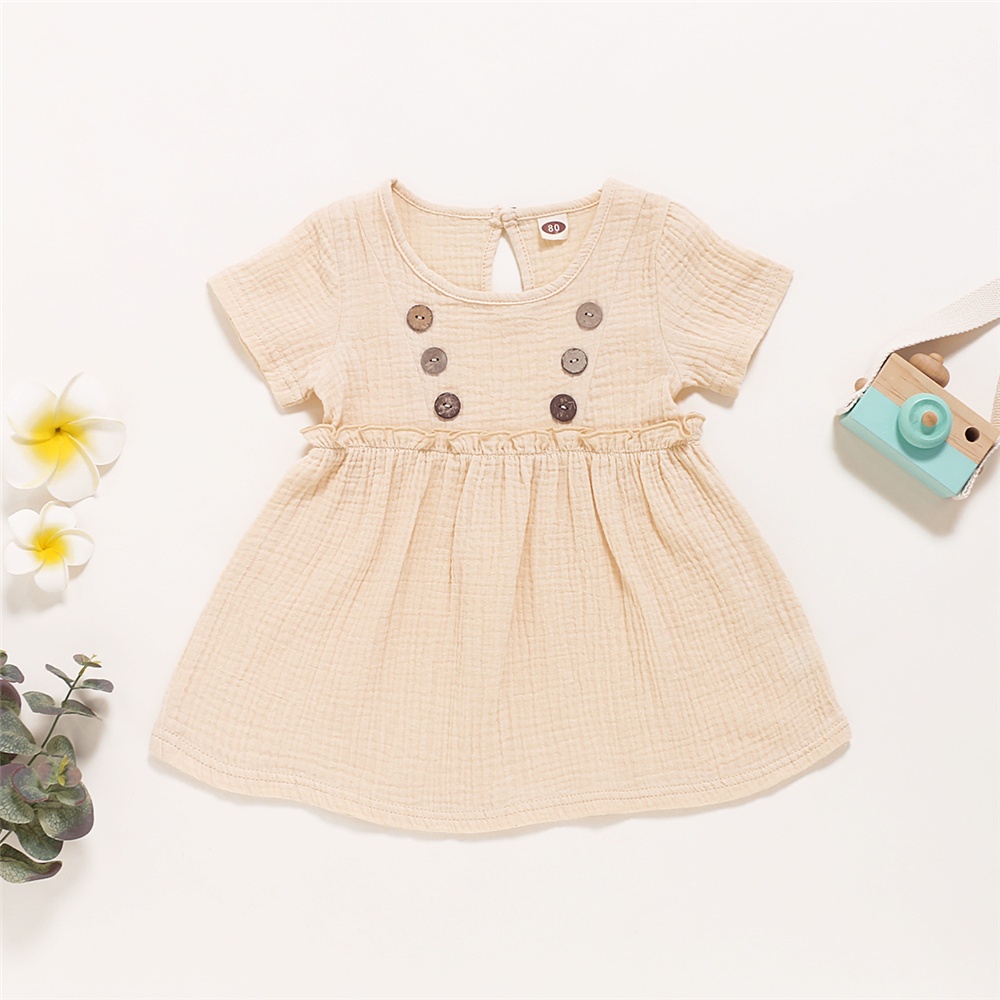 Đầm chữ A MIKRDOO tay ngắn bằng vải lanh cotton thời trang mùa hè cho bé gái 0-3 tuổi