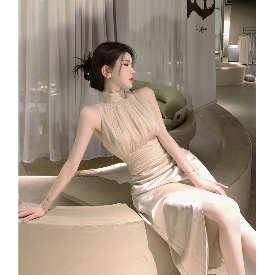 Suit 2023 sleeveless sexy off-shoulder waist top high waist split hip skirt OGSG for children