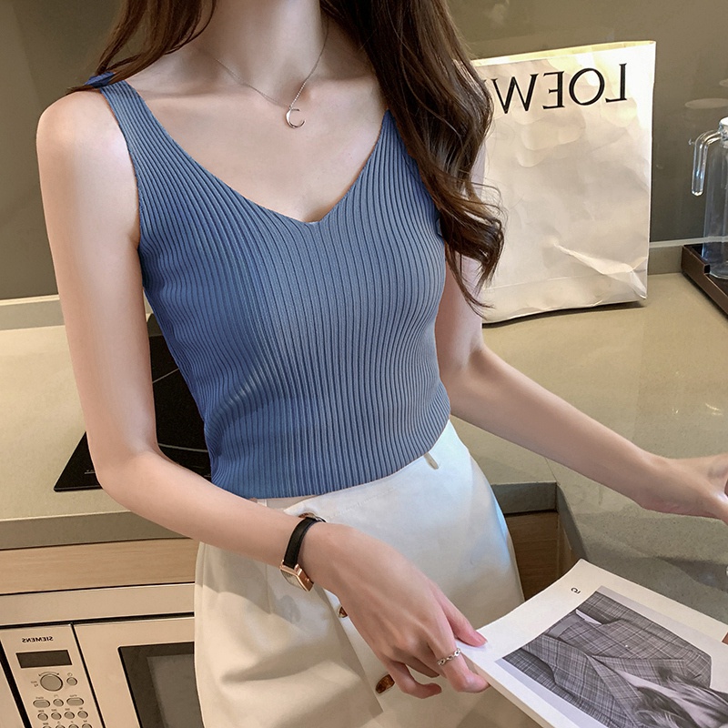 YAYUAN Áo Hai Dây Dệt Kim Mỏng Cổ Chữ V Phong Cách Mới | BigBuy360 - bigbuy360.vn