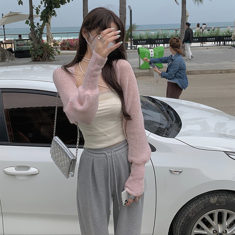 Áo Khoác Cardigan Dệt Kim Màu Trơn Phong Cách Boho Hàn Quốc Mới