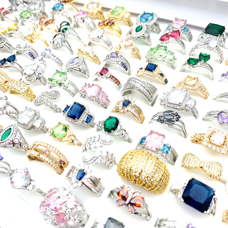 Set 10 Nhẫn Đính Đá Zircon Thời Trang Cho Nữ