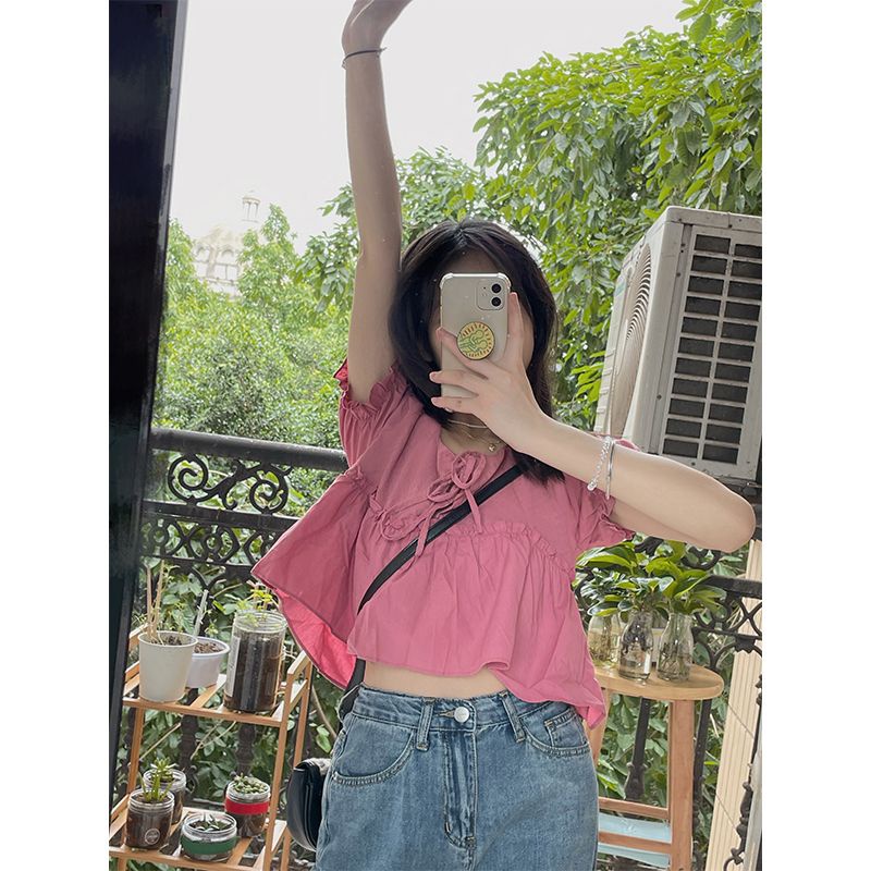 COZOK Áo Sơ Mi Ngắn Tay Cổ Vuông Dáng Rộng Xinh Xắn Dành Cho Nữ