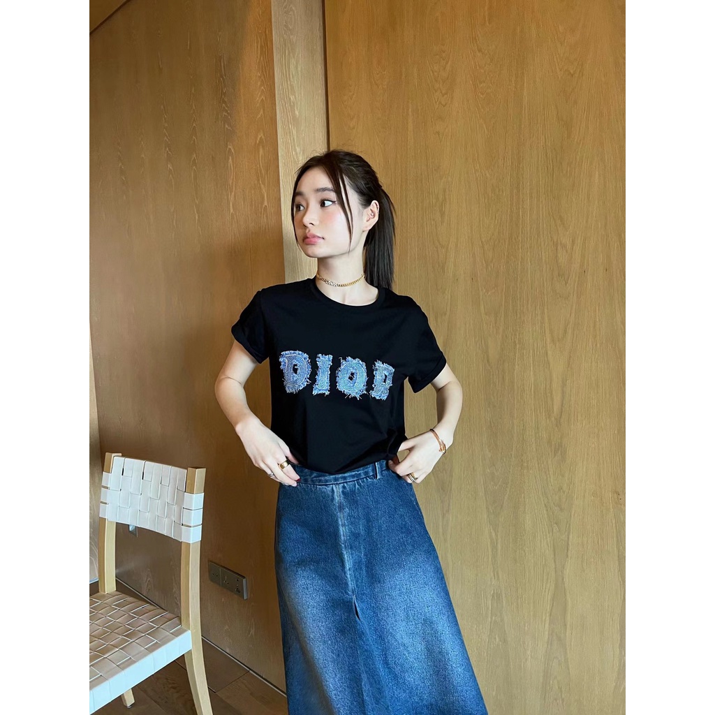 Áo Thun Cotton Nguyên Chất Cổ Tròn Ngắn Tay Hai Lớp In Họa Tiết Kim Cương Phong Cách Mới