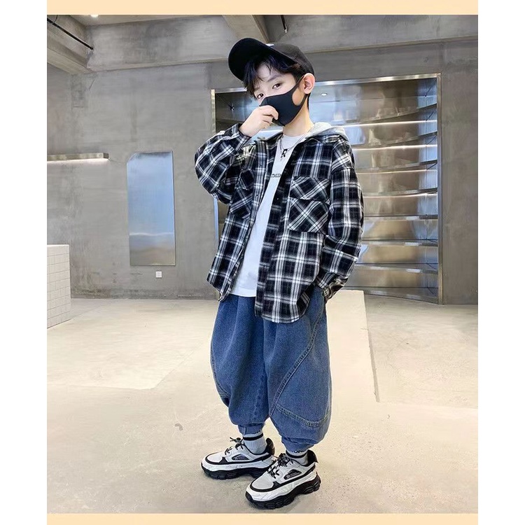 Áo Sơ Mi Caro Có Nón Thời Trang Cho Bé Trai 100%