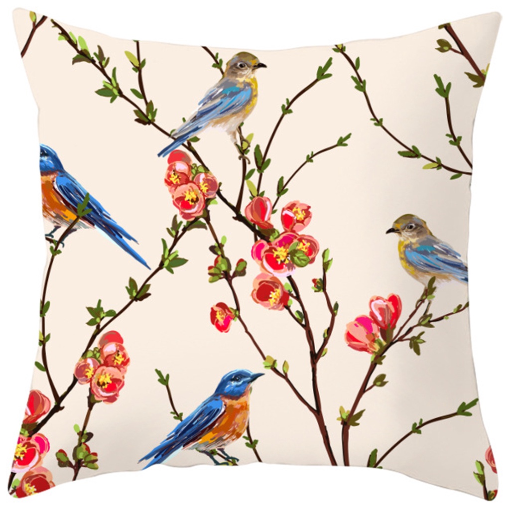 Vỏ GốI In Hoa Và Chim NhiềU MàU SắC 40X40.45X45.50X50.60X60.Vỏ Bọc Đệm Ghế sofa Chuyên Dụng Cho Trang Trí