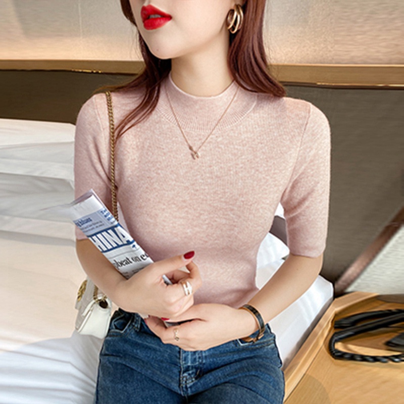 YAYUAN Áo Dệt Kim Tay Lửng Cổ Lọ Xinh Xắn Thời Trang | BigBuy360 - bigbuy360.vn