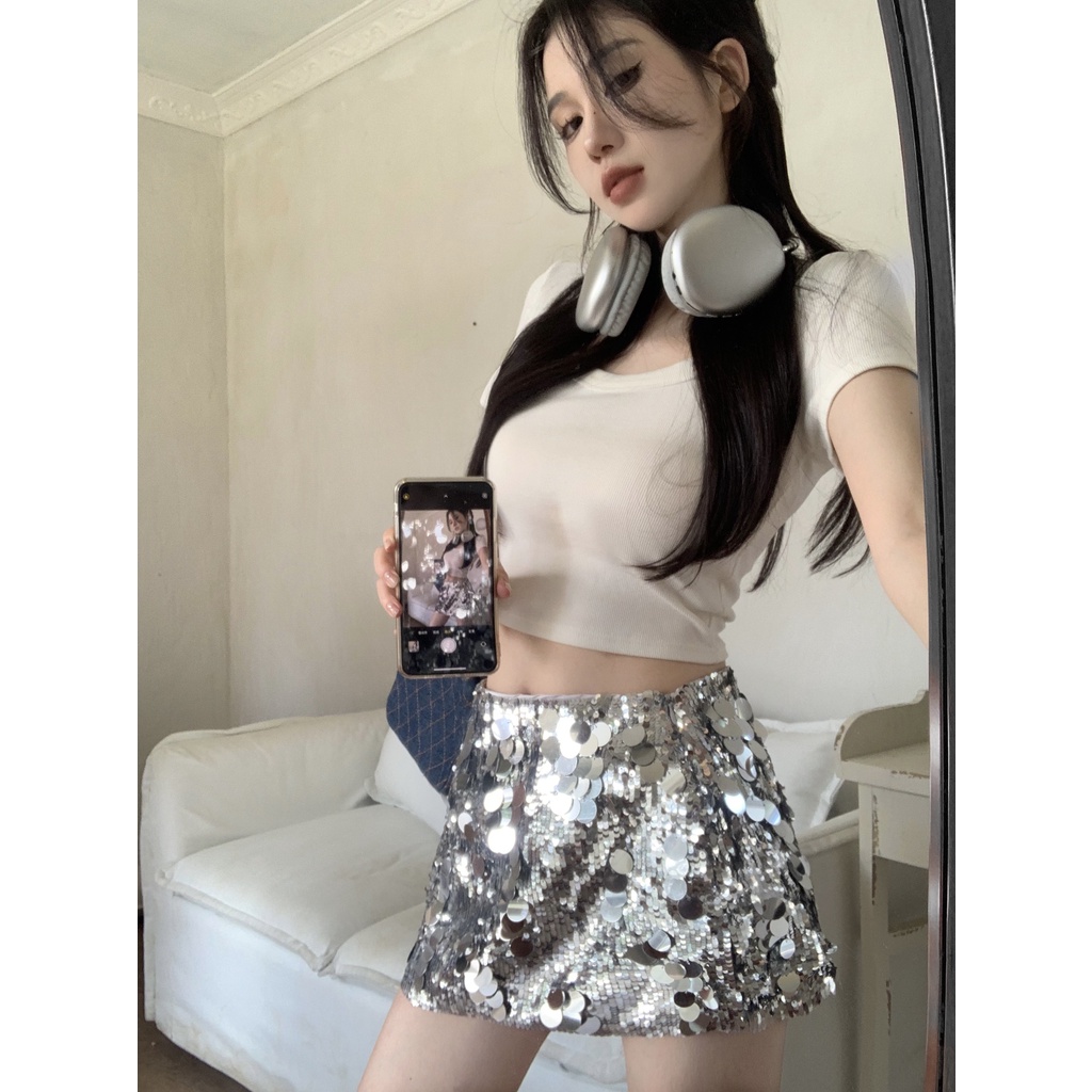 Đầm Thun Ngắn Tay Dáng Chữ A Lưng Thấp Màu Trơn Thời Trang Mùa Hè Quyến Rũ Cho Nữ