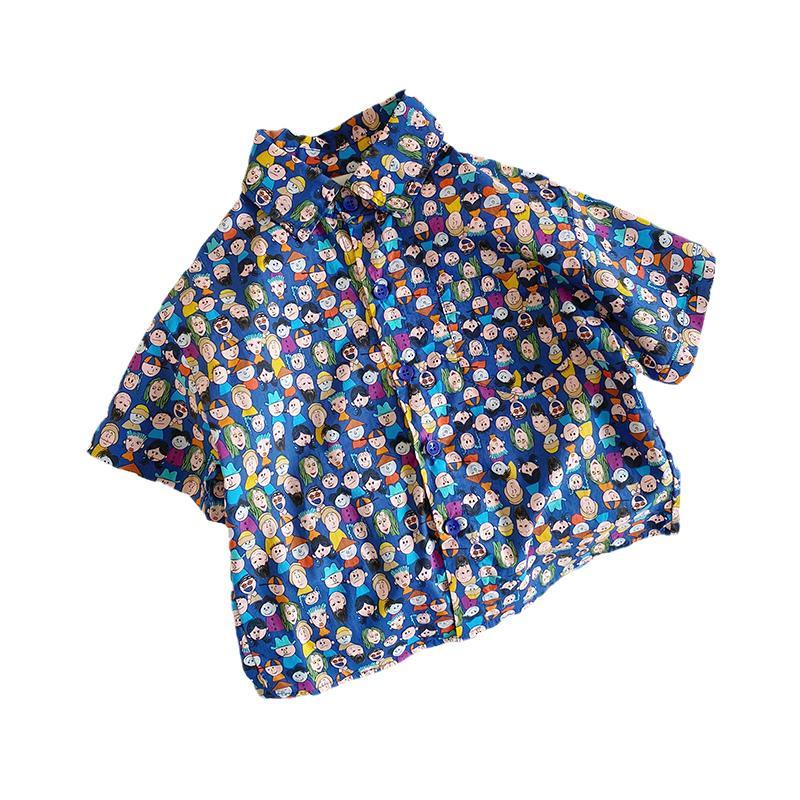 Áo Sơ Mi Cotton Trơn Ngắn Tay In Họa Tiết Hoa Thời Trang Mùa Hè Cho Bé Trai