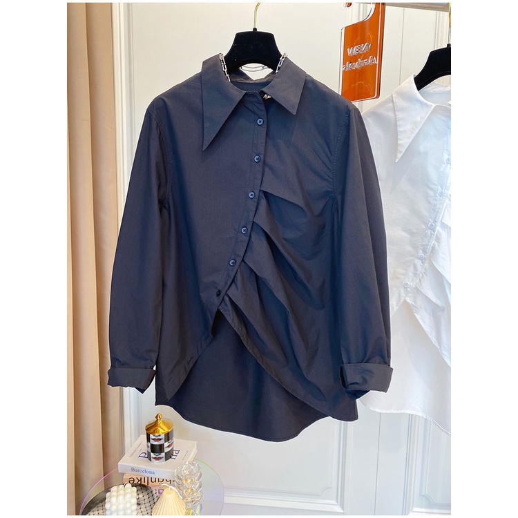 Áo Sơ Mi Dài Tay Xếp Ly Dáng Rộng Phong Cách Hàn Quốc Cho Nữ Baju Baju Wanita Lengan Panjang Hàng Mới Có Sẵn