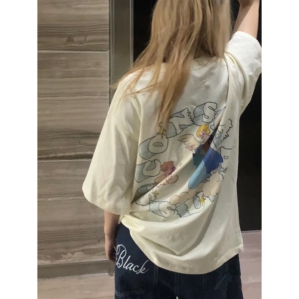 Ethelgirl Áo Thun Nữ Ngắn Tay Cổ Tròn In Hình Thời Trang