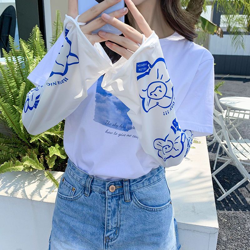 Ống tay GAVINBROWN chống nắng bằng lụa lạnh dáng rộng in họa tiết hoạt hình chống tia cực tím thời trang mùa hè