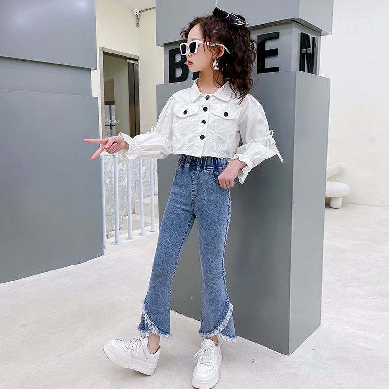 Quần Jean Ống Loe Ôm Dáng Co Giãn Phong Cách Phương Tây Thời Trang Xuân Thu 2023 Mới Cho Bé Gái