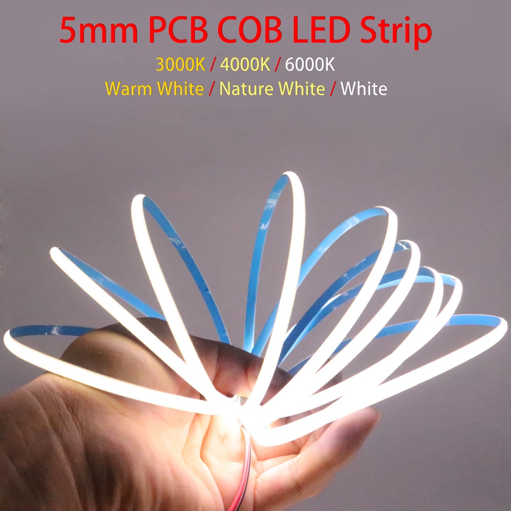 Dải Đèn LED COB 5mm 300 Bóng DC12V / 24V Ánh Sáng Trắng Ấm 3000K 4000K 6000K Siêu Mỏng