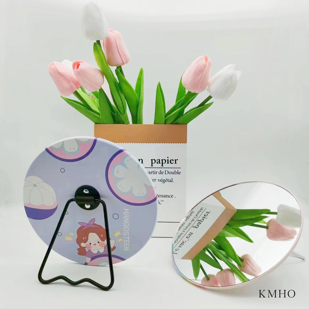 KMHO Trang điểm gương tròn đứng phòng trang điểm gương phim hoạt hình thiếu nữ trái tim tròn tường treo gương sinh viên ký túc xá bàn trang điểm gương
