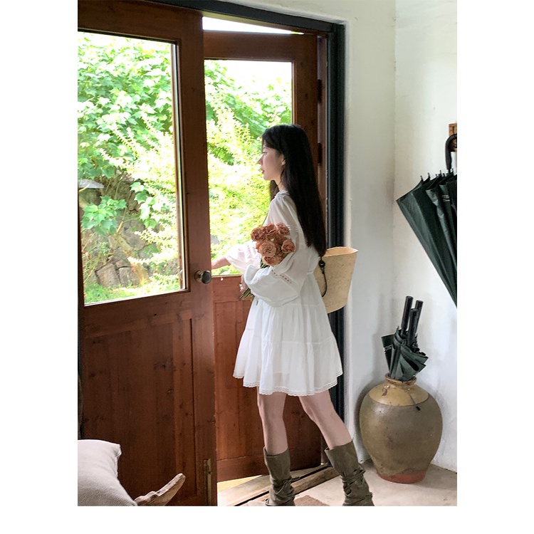 NUZIRO Đầm Tay Phồng Dài Dáng Suông Cổ Điển Hợp Thời Trang Phong Cách Hàn Quốc Cho Nữ