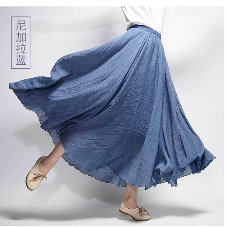 Plus Chân Váy Chữ A Vải Lanh Cotton Lưng Thun Màu Trơn Phối Họa Tiết Hoa Anh Đào Phong Cách Dân Tộc Hàn Quốc 2 Món
