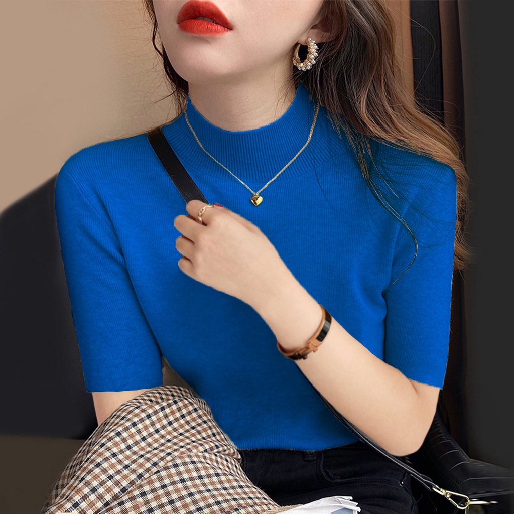 YAYUAN Áo Dệt Kim Tay Lửng Cổ Lọ Xinh Xắn Thời Trang | BigBuy360 - bigbuy360.vn