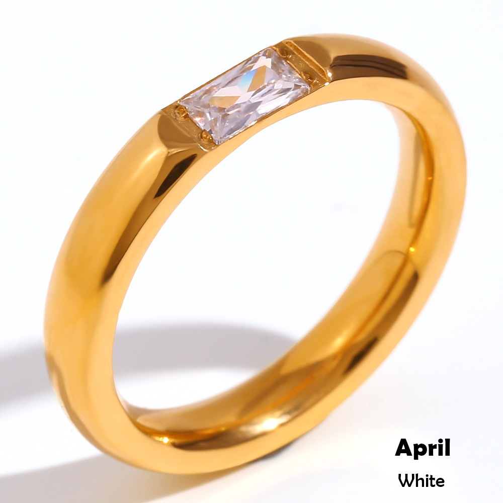Nhẫn Thép Không Gỉ Mạ Vàng 18K Đính Đá Zircon 12 Màu