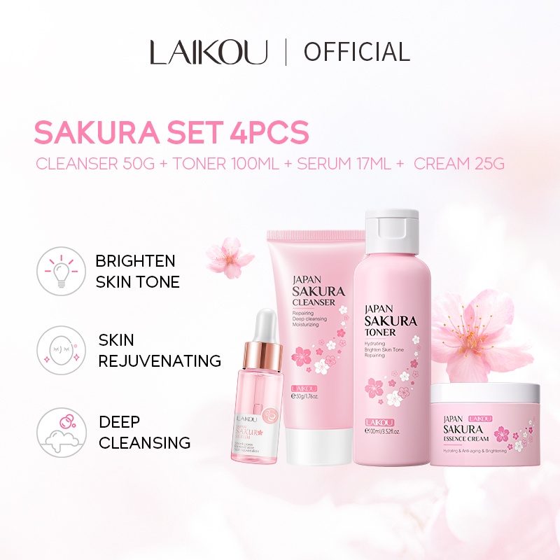 Set 4 món mỹ phẩm dưỡng da LAIKOU chiết xuất hoa anh đào
