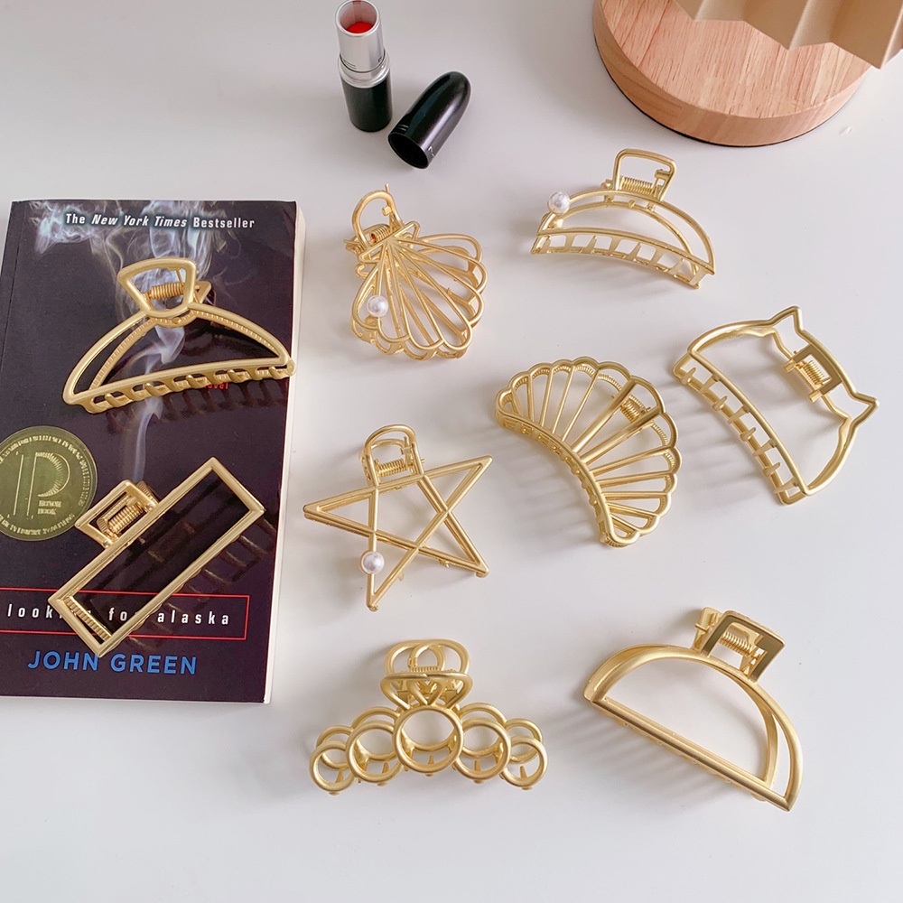 Kẹp Tóc Càng Cua Đính Đá / Ngọc Trai Bằng Hợp Kim Màu Vàng Sang Trọng