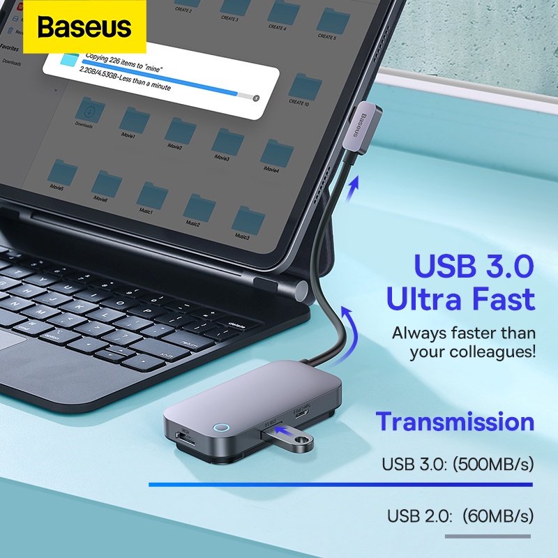 Hub chuyển đổi USB 3.0 BASEUS loại C sang HDMI 4K thích hợp cho iPad Pro 2021 MacBook Pro Air
