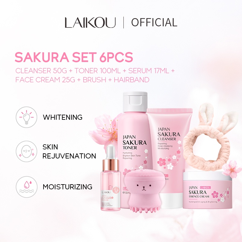 Set 6 sản phẩm chăm sóc da LAIKOU làm sáng da mặt chiết xuất hoa anh đào