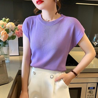 Áo Dệt Kim Nữ Tay Ngắn Cổ Tròn