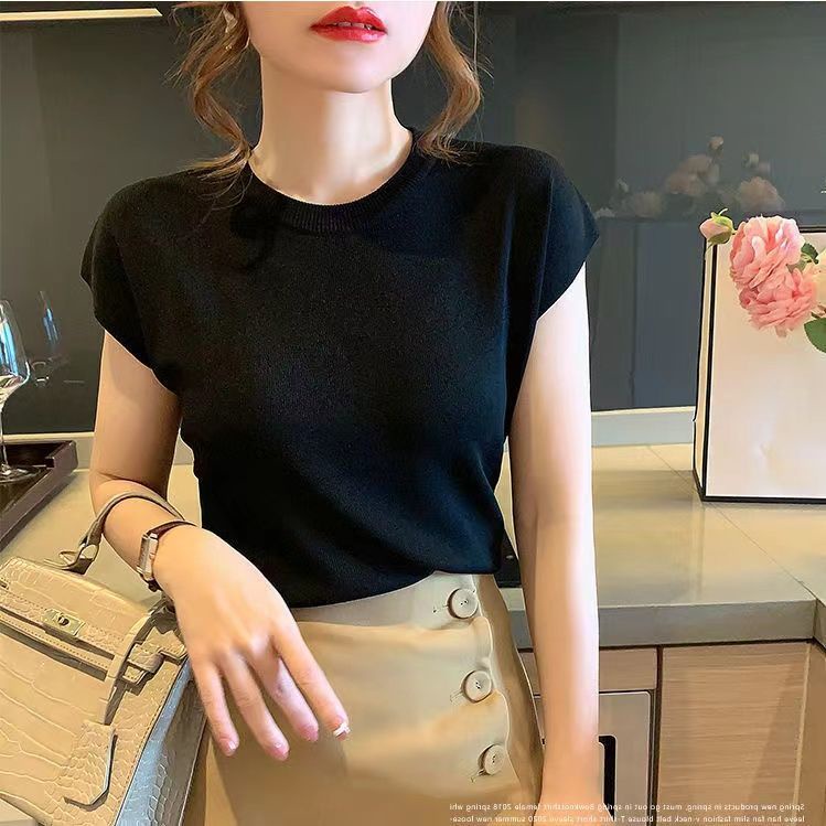 Áo Dệt Kim Tay Ngắn Cổ Tròn Form Rộng Thời Trang Cho Nữ