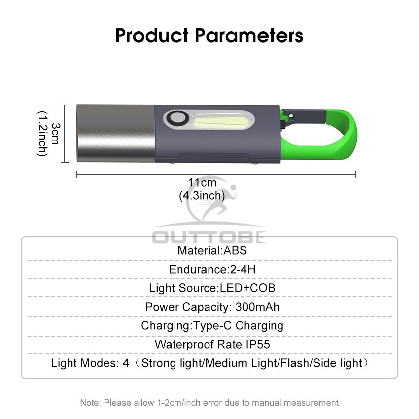 Đèn Pin Mini Đa Năng Chống Thấm Nước Sạc USB Có Móc Treo Chìa Khóa Tiện Dụng