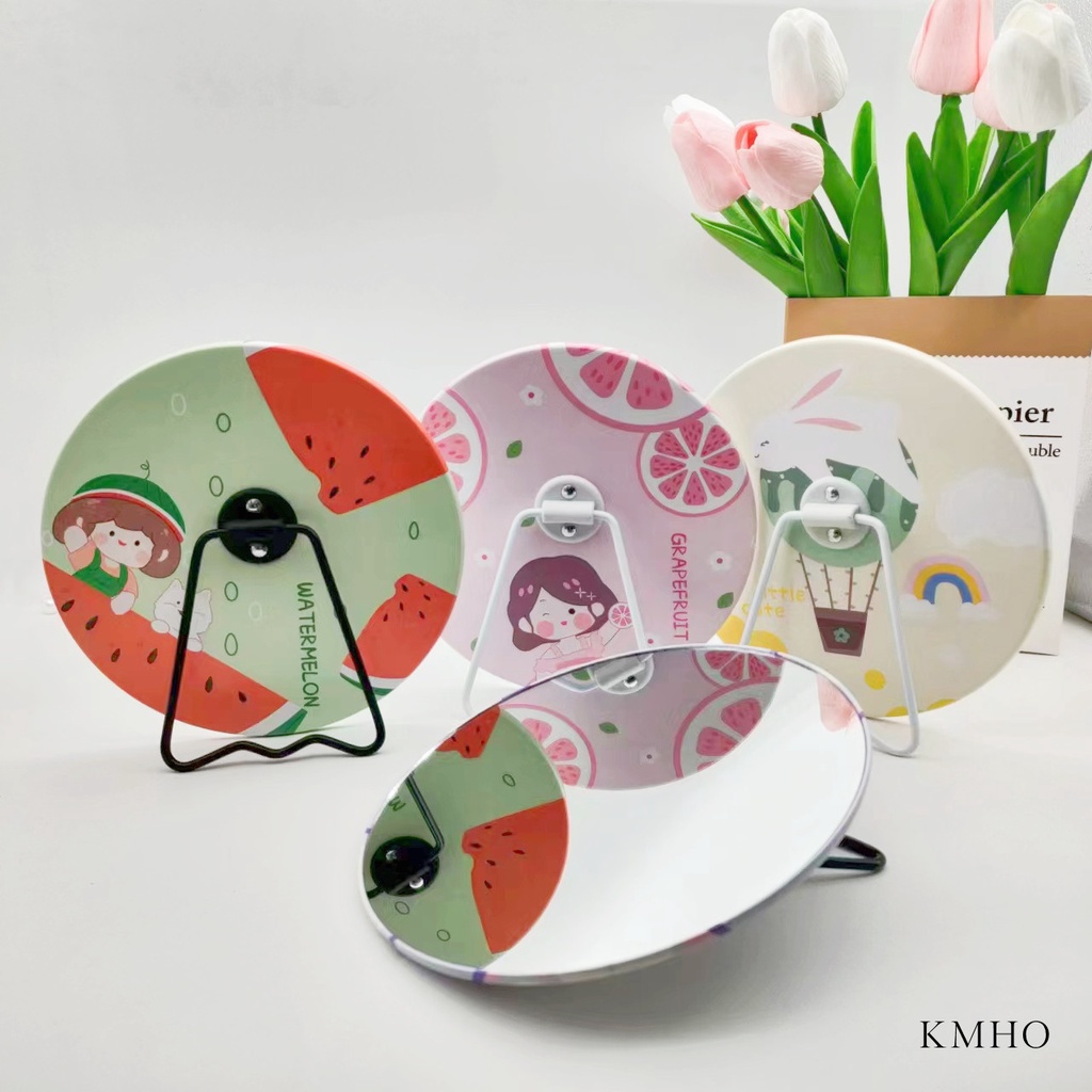 KMHO Trang điểm gương tròn đứng phòng trang điểm gương phim hoạt hình thiếu nữ trái tim tròn tường treo gương sinh viên ký túc xá bàn trang điểm gương