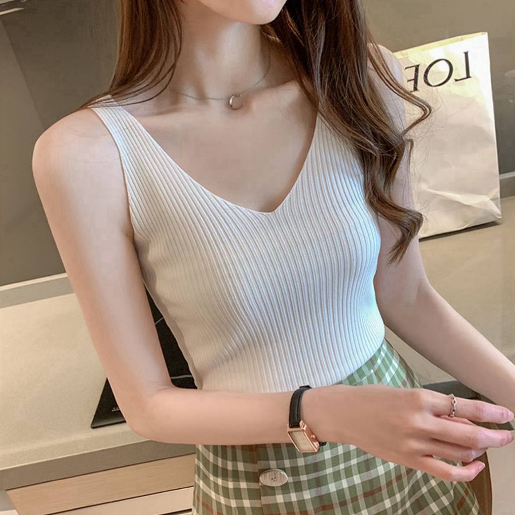 YAYUAN Áo Hai Dây Dệt Kim Mỏng Cổ Chữ V Phong Cách Mới | BigBuy360 - bigbuy360.vn