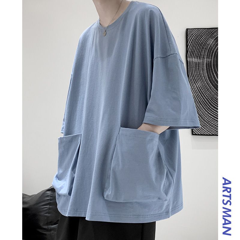 Áo Thun Cotton Ngắn Tay Dáng Rộng Màu Sắc Trơn Phong Cách Hàn Quốc Cho Nam