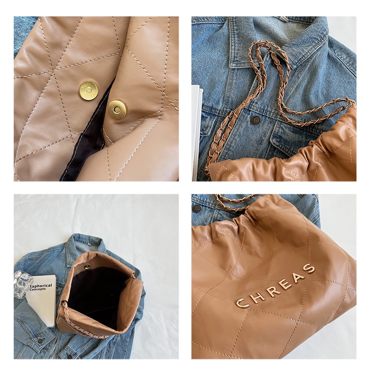 Chreas Túi Xách Da Cỡ Lớn Phối Dây Xích Thiết Kế Trẻ Trung Hợp Thời Trang