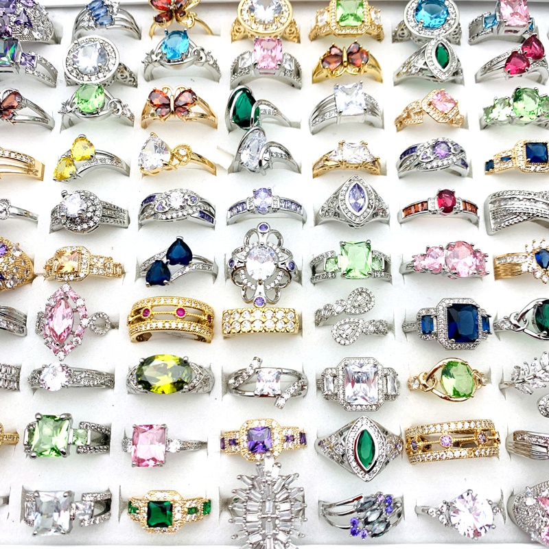 Set 10 Nhẫn Đính Đá Zircon Thời Trang Cho Nữ