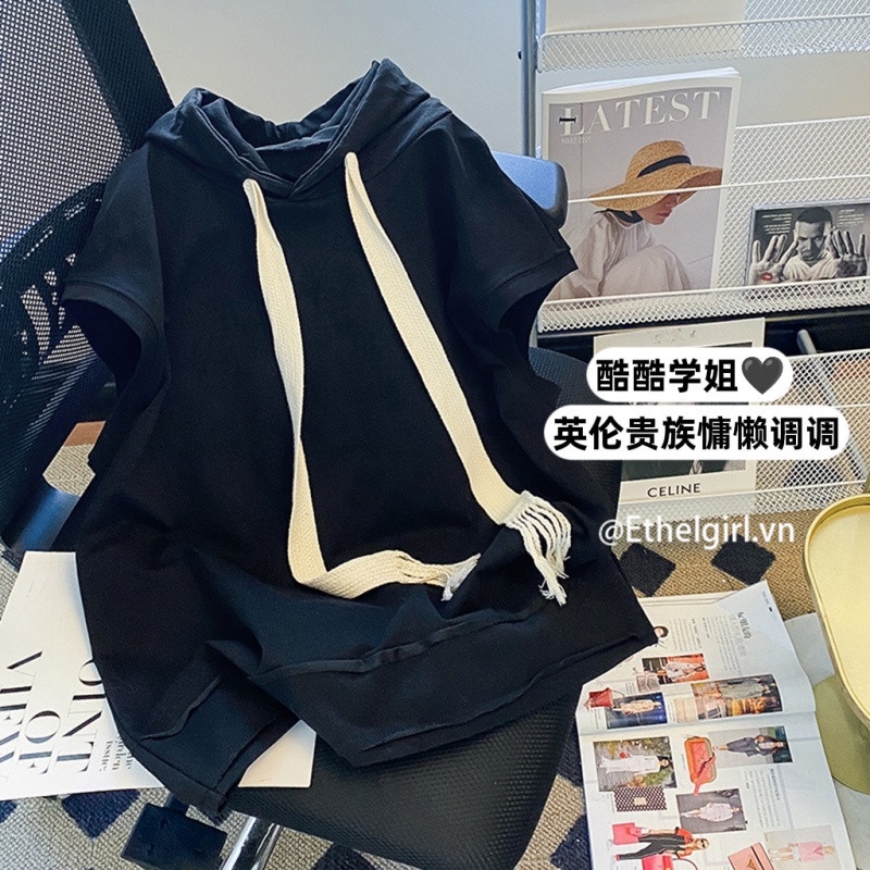 Ethelgirl Áo Hoodie Không Tay Dáng Rộng Phong Cách Thể Thao Thời Trang Cho Nữ